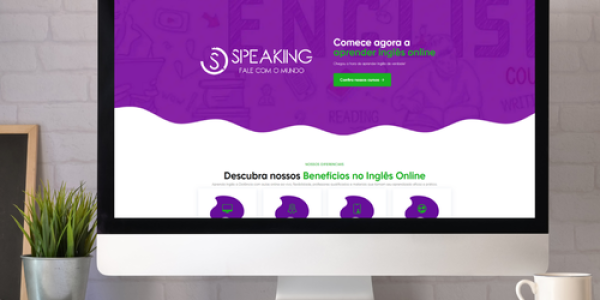 Site profissional e moderno para a I am Speaking, destacando aulas de inglês online ao vivo com foco na fluência e na interatividade.